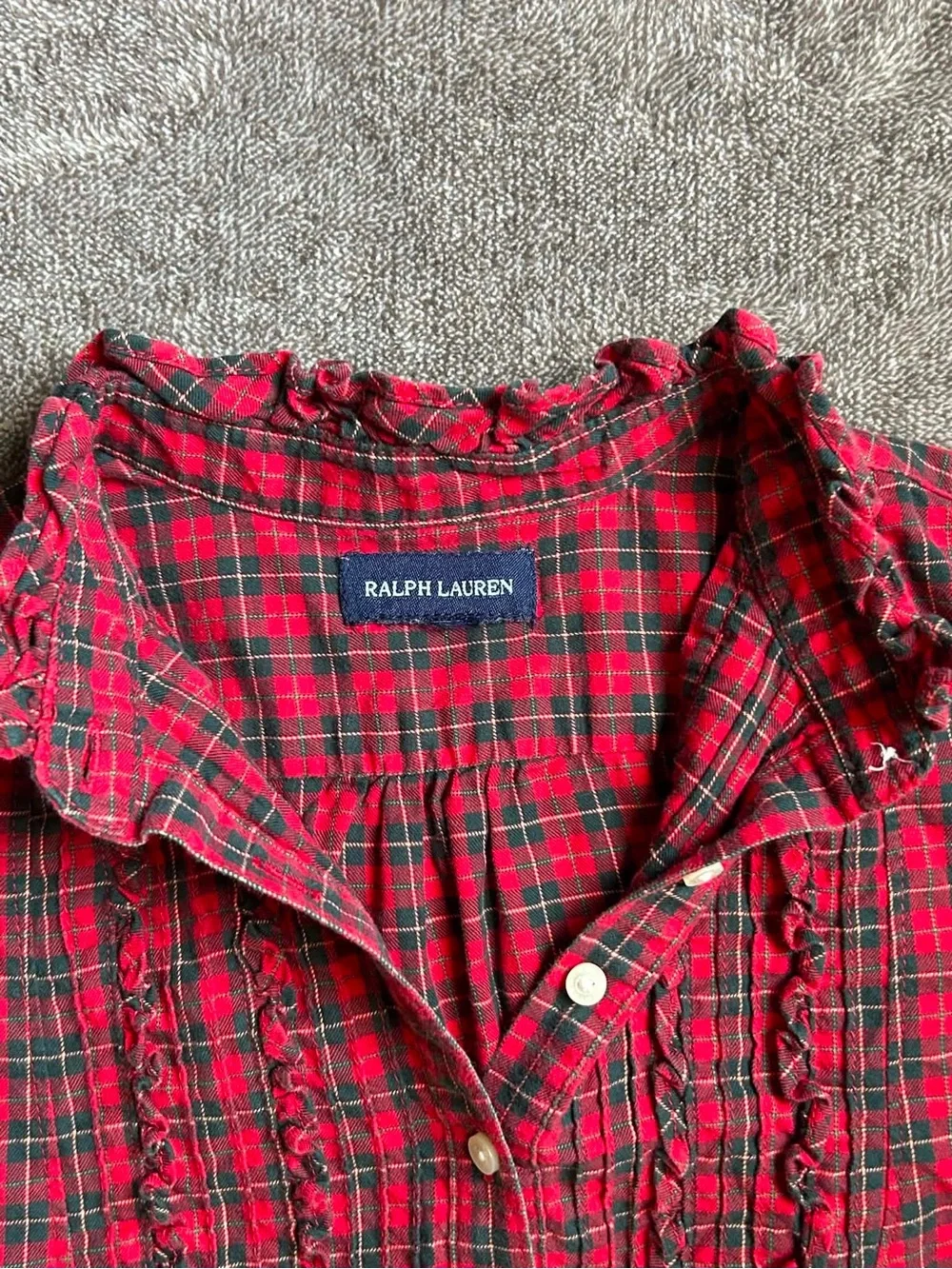 Vintage Ralph Lauren Girl’s Tartan Plaid Dress Ruffle Trim Cottagecore Farm Sz M